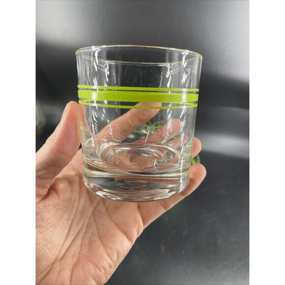 MCM Corelle Corning Coordinates Green Stripes Rocks Whiskey Glass Set 4 - Picture 2 of 5